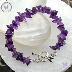Amethyst Chip Bracelet with Silver Heart Toggle Clasp